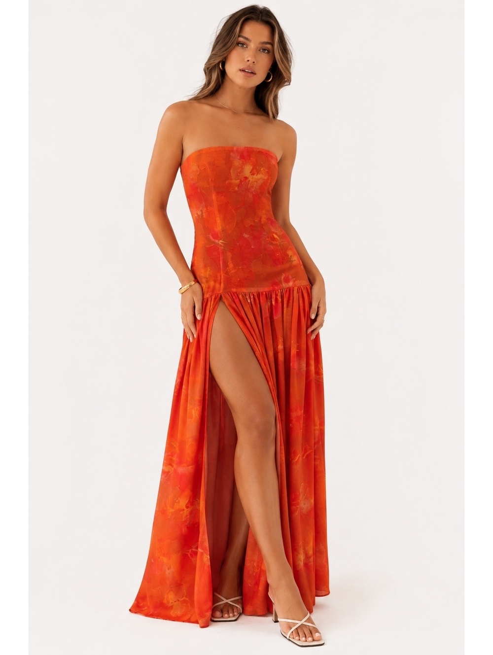 NWT Peppermayo Eden Strapless Maxi Dress in Amber Orange 16